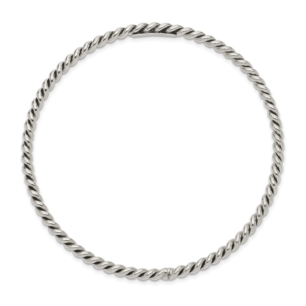 Sterling Silver Antiqued 3mm Twisted Slip-on Bangle QB920