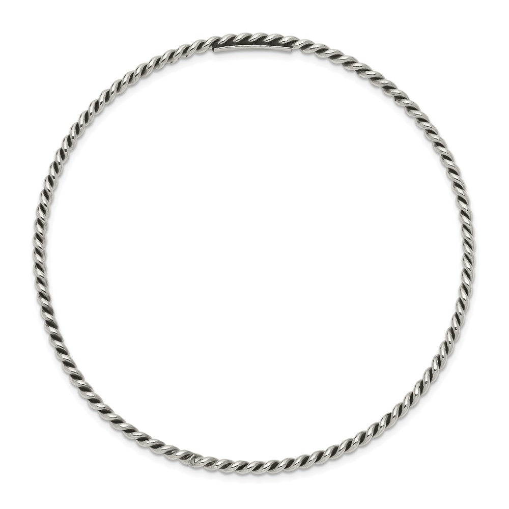 Sterling Silver Antiqued 2mm Twisted Slip-on Bangle QB926