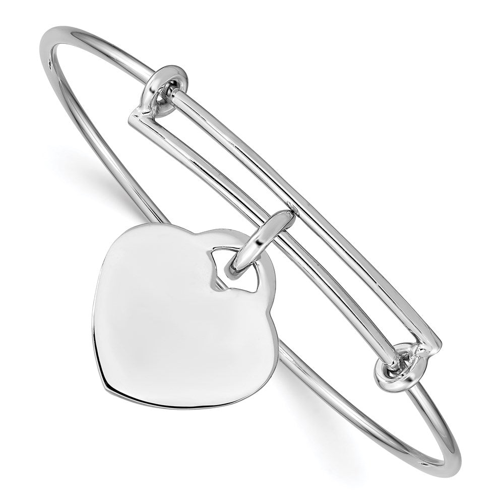 Sterling Silver Rhodium-plated Engraveable Heart Bangle QB938