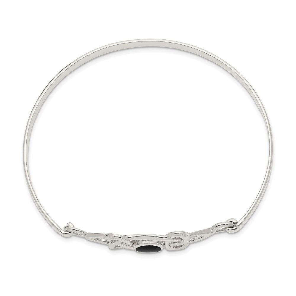 Sterling Silver Black Onyx Celtic Pattern Flexible Bangle Bracelet QB946