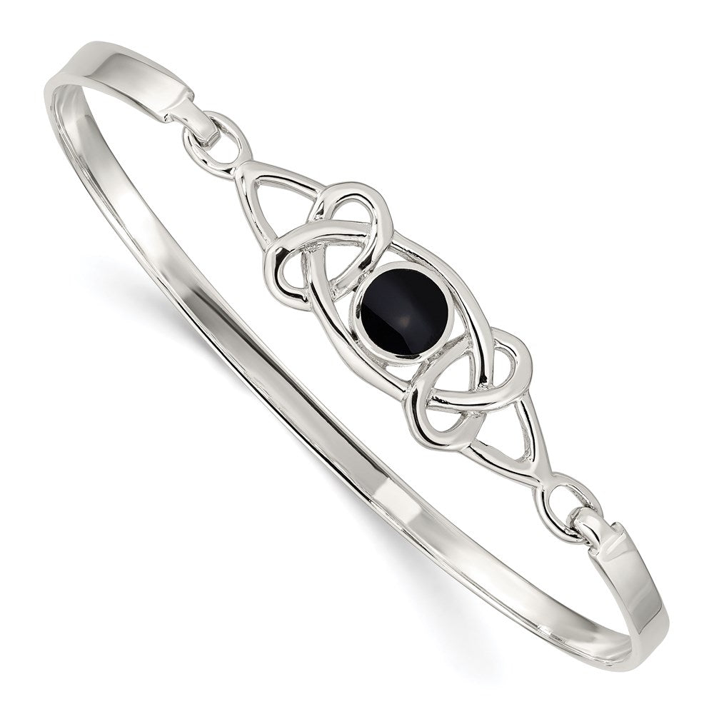 Sterling Silver Black Onyx Celtic Pattern Flexible Bangle Bracelet QB946