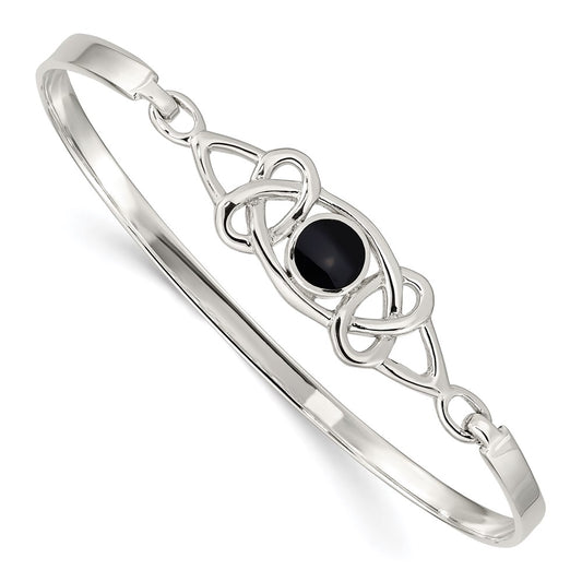 Sterling Silver Black Onyx Celtic Pattern Flexible Bangle Bracelet QB946