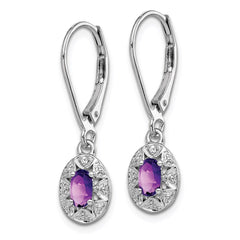 QBE10FEB Sterling Silver Rhodium-plated Diam. & Amethyst Earrings