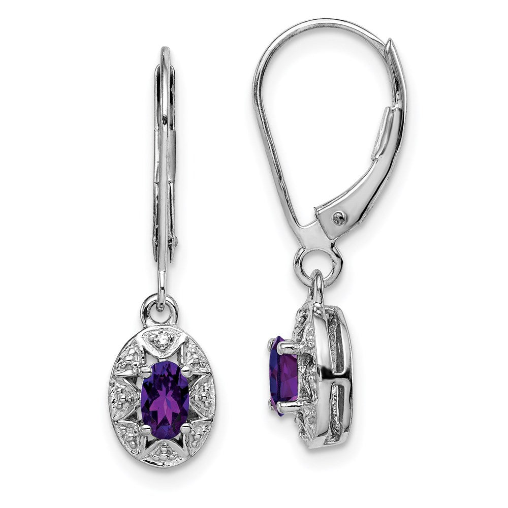 QBE10FEB Sterling Silver Rhodium-plated Diam. & Amethyst Earrings