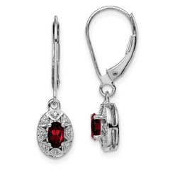 QBE10JAN Sterling Silver Rhodium-plated Diam. & Garnet Earrings