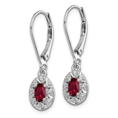 QBE10JUL Sterling Silver Rhodium Plated Diamond and Lab Created Ruby Dangle Leverback Earrings