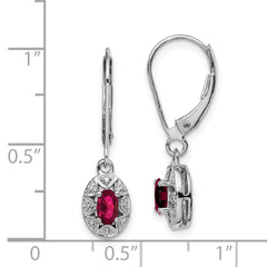 QBE10JUL Sterling Silver Rhodium Plated Diamond and Lab Created Ruby Dangle Leverback Earrings