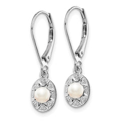 QBE10JUN Sterling Silver Rhodium-plated Diam. & FW Cultured Pearl Earrings