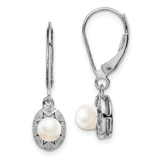 QBE10JUN Sterling Silver Rhodium-plated Diam. & FW Cultured Pearl Earrings