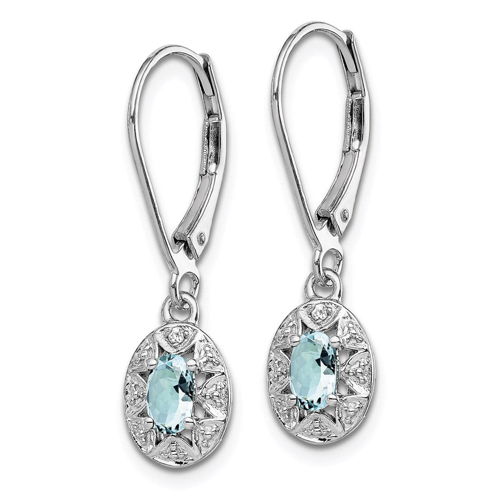 QBE10MAR Sterling Silver Rhodium-plated Diam. & Aquamarine Earrings