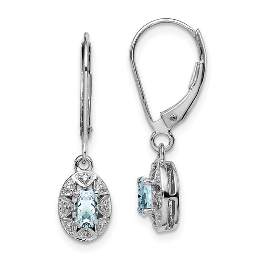 QBE10MAR Sterling Silver Rhodium-plated Diam. & Aquamarine Earrings