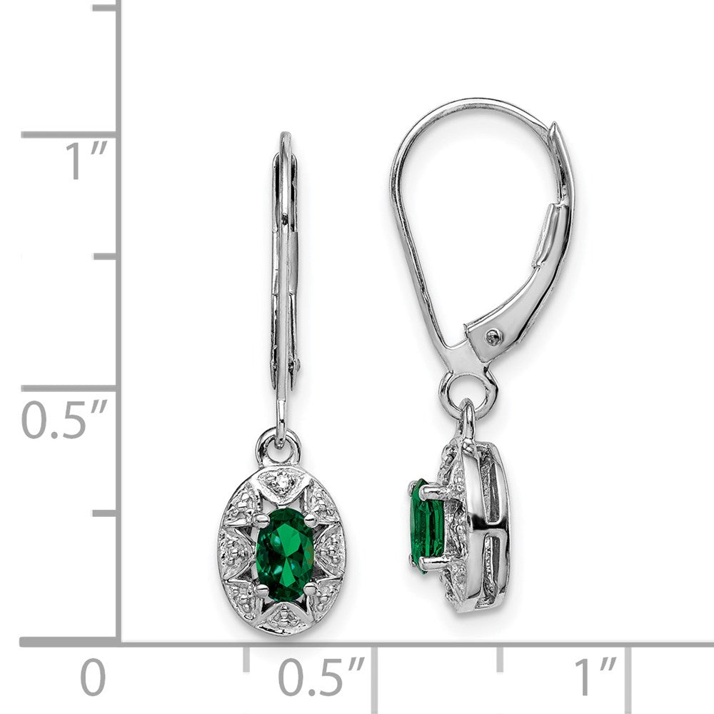 QBE10MAY Sterling Silver Rhodium-plated Diamond/Lab Created Emerald Earrings