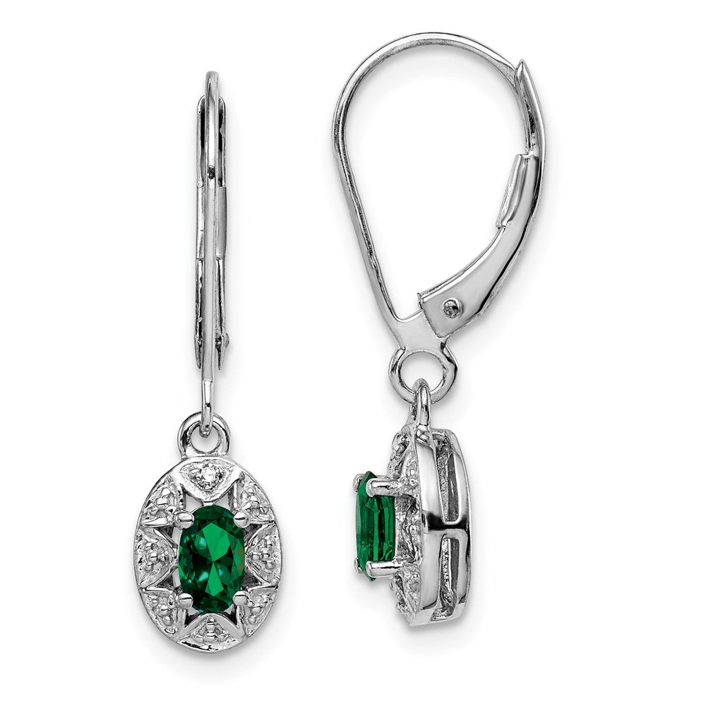 QBE10MAY Sterling Silver Rhodium-plated Diamond/Lab Created Emerald Earrings