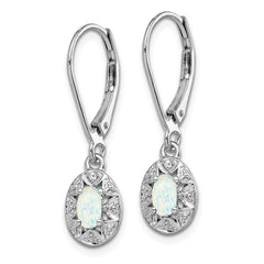 QBE10OCT Sterling Silver Rhodium-plated Diam. & Created Opal Earrings