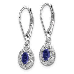 QBE10SEP Sterling Silver Rhodium-plated Diam. & Created Sapphire Earrings