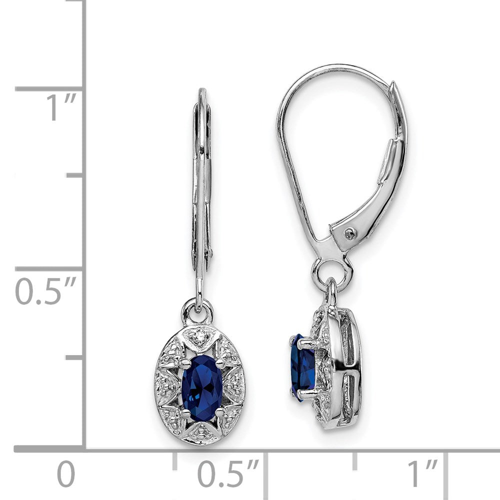 QBE10SEP Sterling Silver Rhodium-plated Diam. & Created Sapphire Earrings