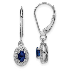 QBE10SEP Sterling Silver Rhodium-plated Diam. & Created Sapphire Earrings