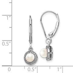 QBE11JUN Sterling Silver Rhodium-plated Diam. & FW Cultured Pearl Earrings