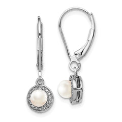 QBE11JUN Sterling Silver Rhodium-plated Diam. & FW Cultured Pearl Earrings
