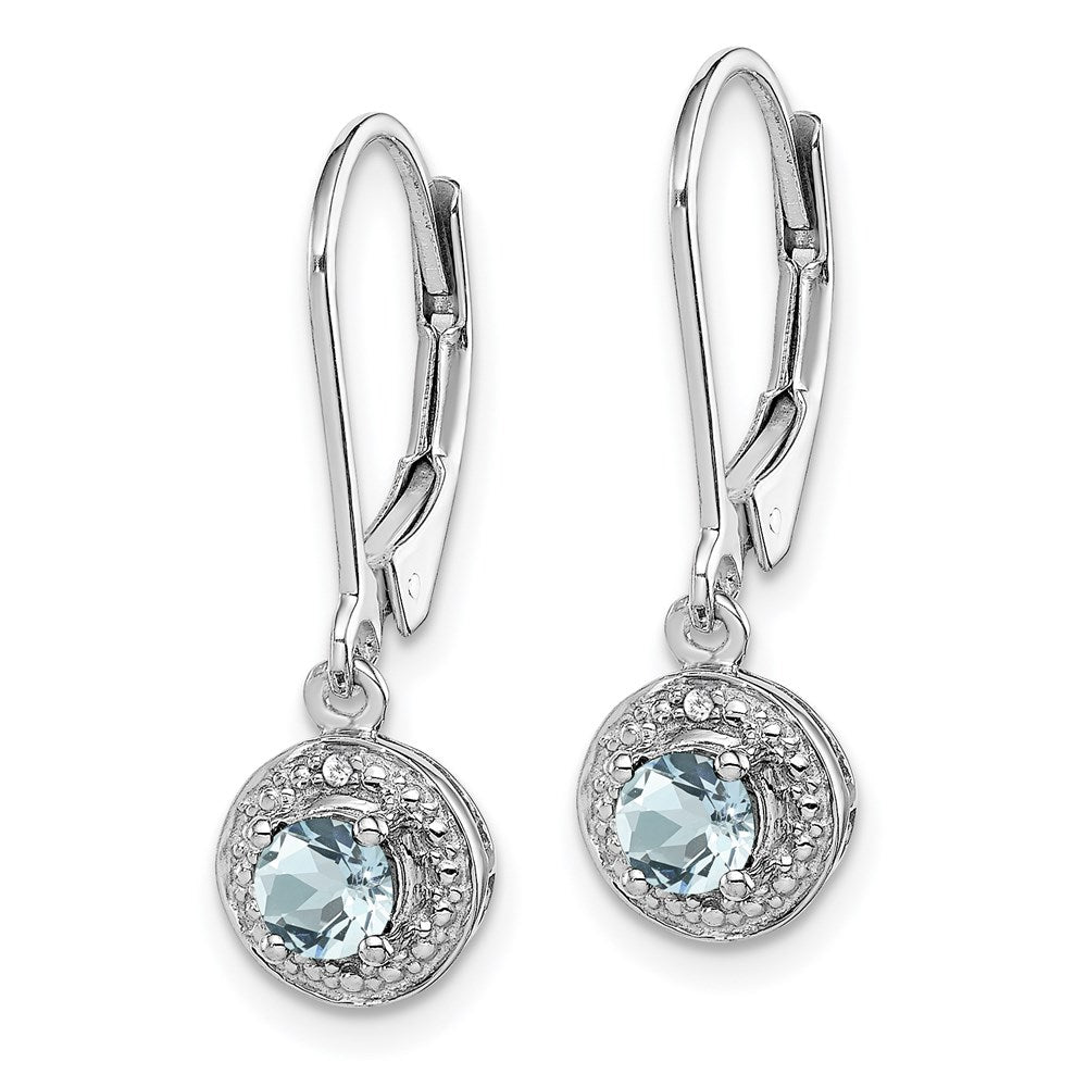 QBE11MAR Sterling Silver Rhodium-plated Diam. & Aquamarine Earrings