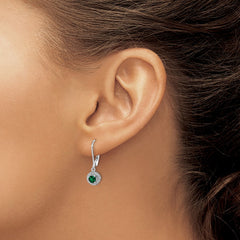 QBE11MAY Sterling Silver Rhodium-plated Diam. & Created Emerald Earrings