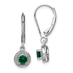 QBE11MAY Sterling Silver Rhodium-plated Diam. & Created Emerald Earrings