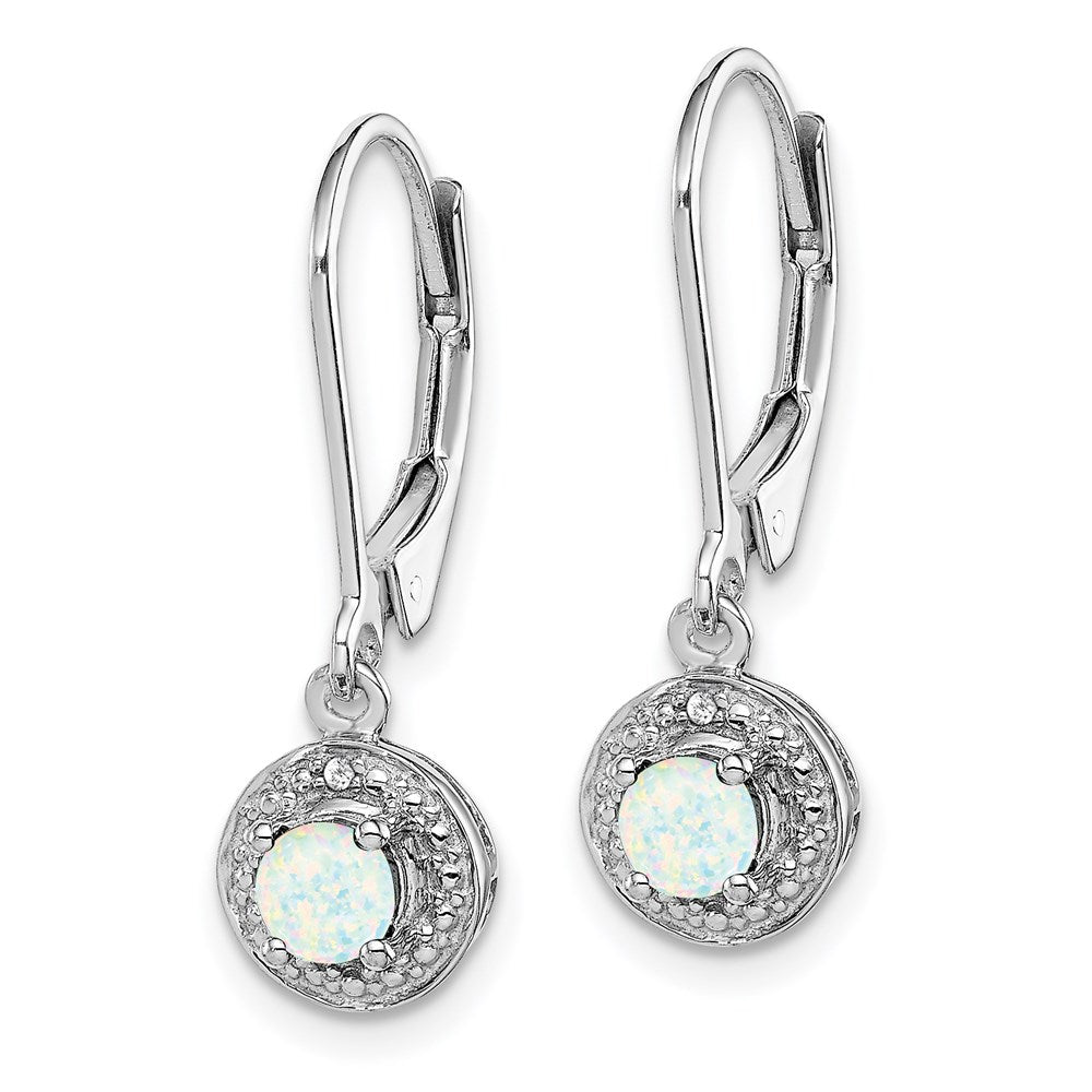 QBE11OCT Sterling Silver Rhodium-plated Diam. & Created Opal Earrings