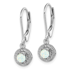 QBE11OCT Sterling Silver Rhodium-plated Diam. & Created Opal Earrings