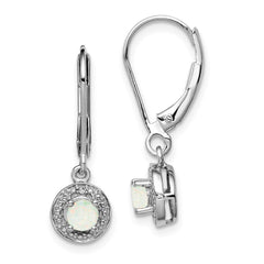 QBE11OCT Sterling Silver Rhodium-plated Diam. & Created Opal Earrings