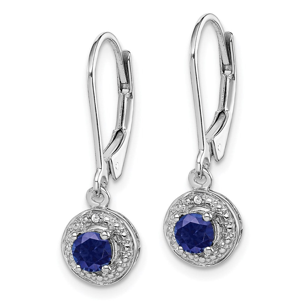 QBE11SEP Sterling Silver Rhodium-plated Diam. & Created Sapphire Earrings
