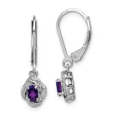 QBE12FEB Sterling Silver Rhodium-plated Diam. & Amethyst Earrings