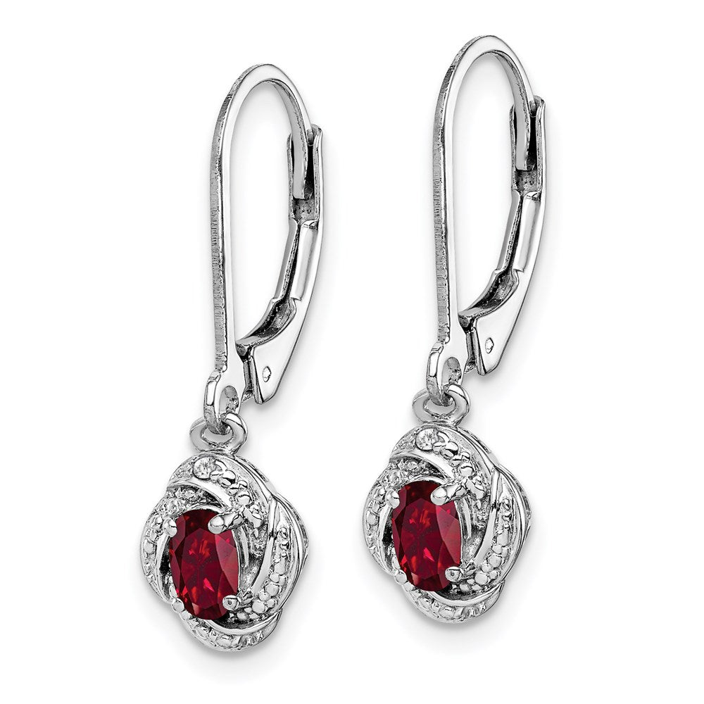 QBE12JUL Sterling Silver Rhodium-plated Diam. & Created Ruby Earrings