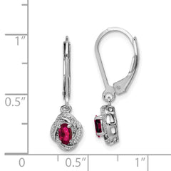 QBE12JUL Sterling Silver Rhodium-plated Diam. & Created Ruby Earrings