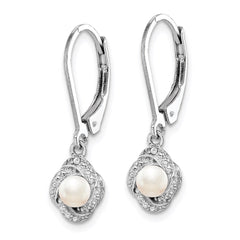QBE12JUN Sterling Silver Rhodium-plated Diam. & FW Cultured Pearl Earrings