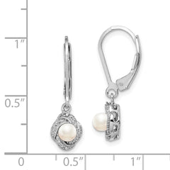 QBE12JUN Sterling Silver Rhodium-plated Diam. & FW Cultured Pearl Earrings