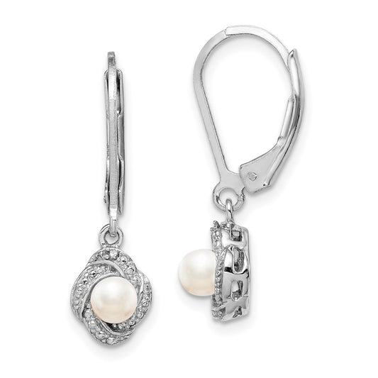 QBE12JUN Sterling Silver Rhodium-plated Diam. & FW Cultured Pearl Earrings