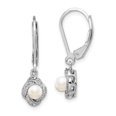 QBE12JUN Sterling Silver Rhodium-plated Diam. & FW Cultured Pearl Earrings
