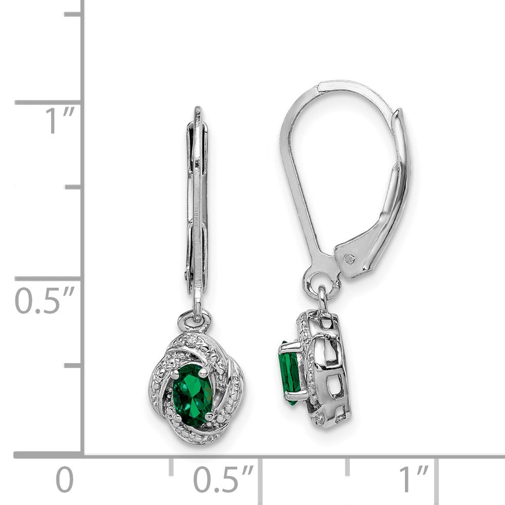QBE12MAY Sterling Silver Rhodium-plated Diam. & Created Emerald Earrings