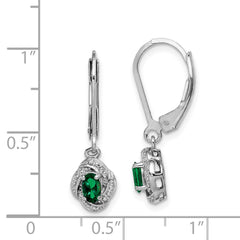QBE12MAY Sterling Silver Rhodium-plated Diam. & Created Emerald Earrings