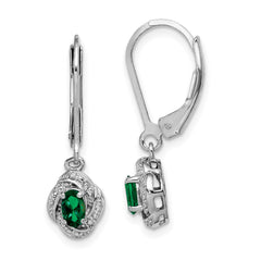 QBE12MAY Sterling Silver Rhodium-plated Diam. & Created Emerald Earrings