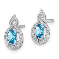 QBE18DEC Sterling Silver Rhodium-plated Light Swiss Blue Topaz & Diam. Earrings