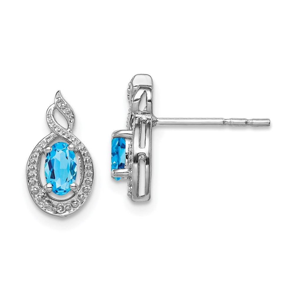 QBE18DEC Sterling Silver Rhodium-plated Light Swiss Blue Topaz & Diam. Earrings