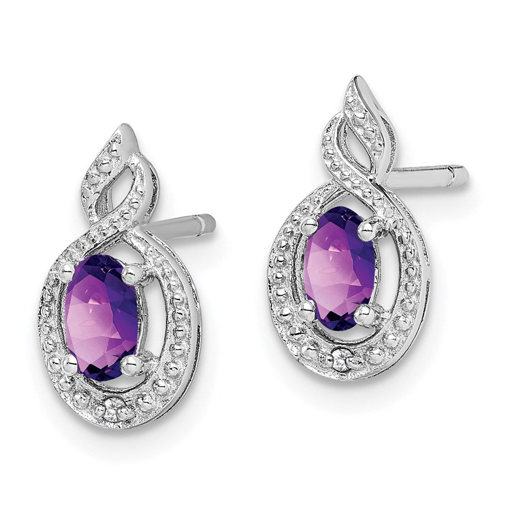 QBE18FEB Sterling Silver Rhodium-plated Amethyst & Diam. Earrings