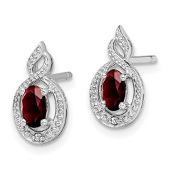 QBE18JAN Sterling Silver Rhodium-plated Garnet & Diam. Earrings