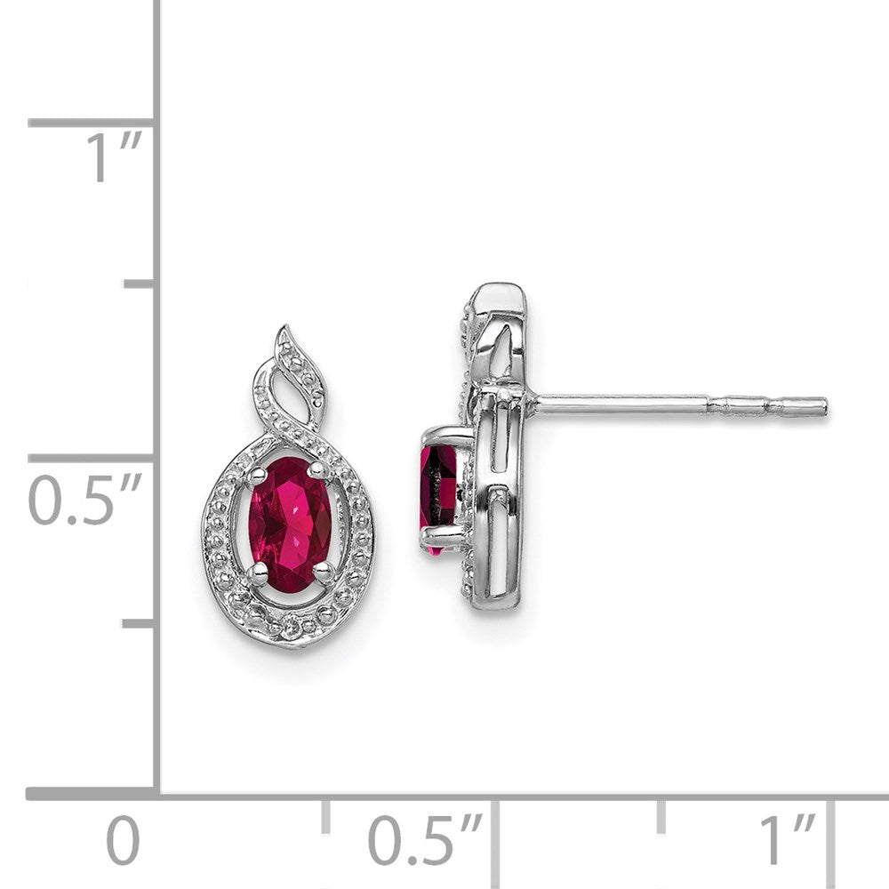 QBE18JUL Sterling Silver Rhodium-plated Created Ruby & Diam. Earrings