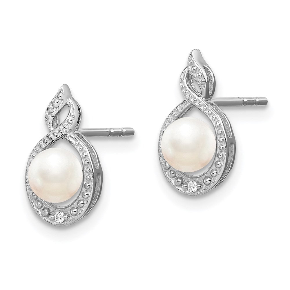 QBE18JUN Sterling Silver Rhodium-plated FW Cultured Pearl & Diam. Earrings