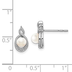 QBE18JUN Sterling Silver Rhodium-plated FW Cultured Pearl & Diam. Earrings