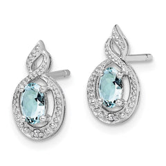 QBE18MAR Sterling Silver Rhodium-plated Aquamarine & Diam. Earrings