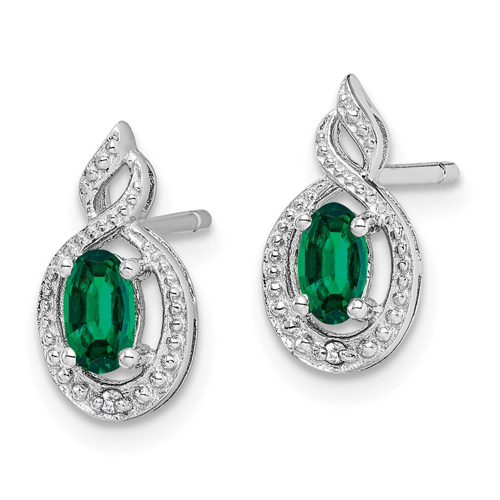 QBE18MAY Sterling Silver Rhodium-plated Created Emerald & Diam. Earrings