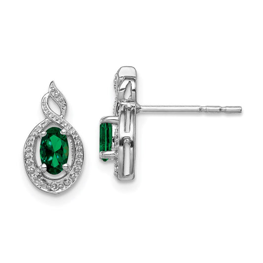 QBE18MAY Sterling Silver Rhodium-plated Created Emerald & Diam. Earrings